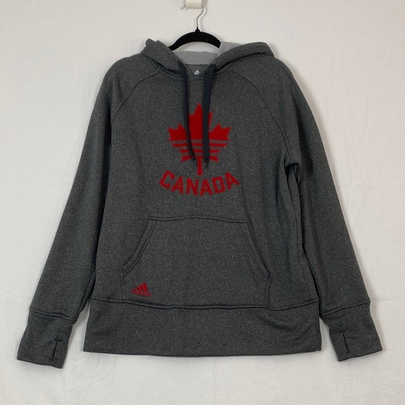 Adidas Dark Gray Hoodie Sweatshirt with Red Canada Design - Picture 1 of 12